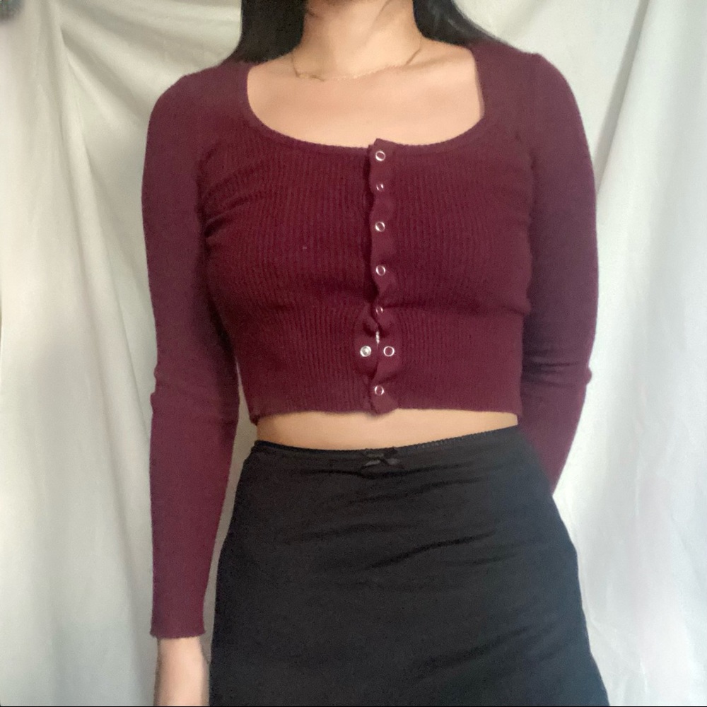 Burgundy cropped cardigan sweater